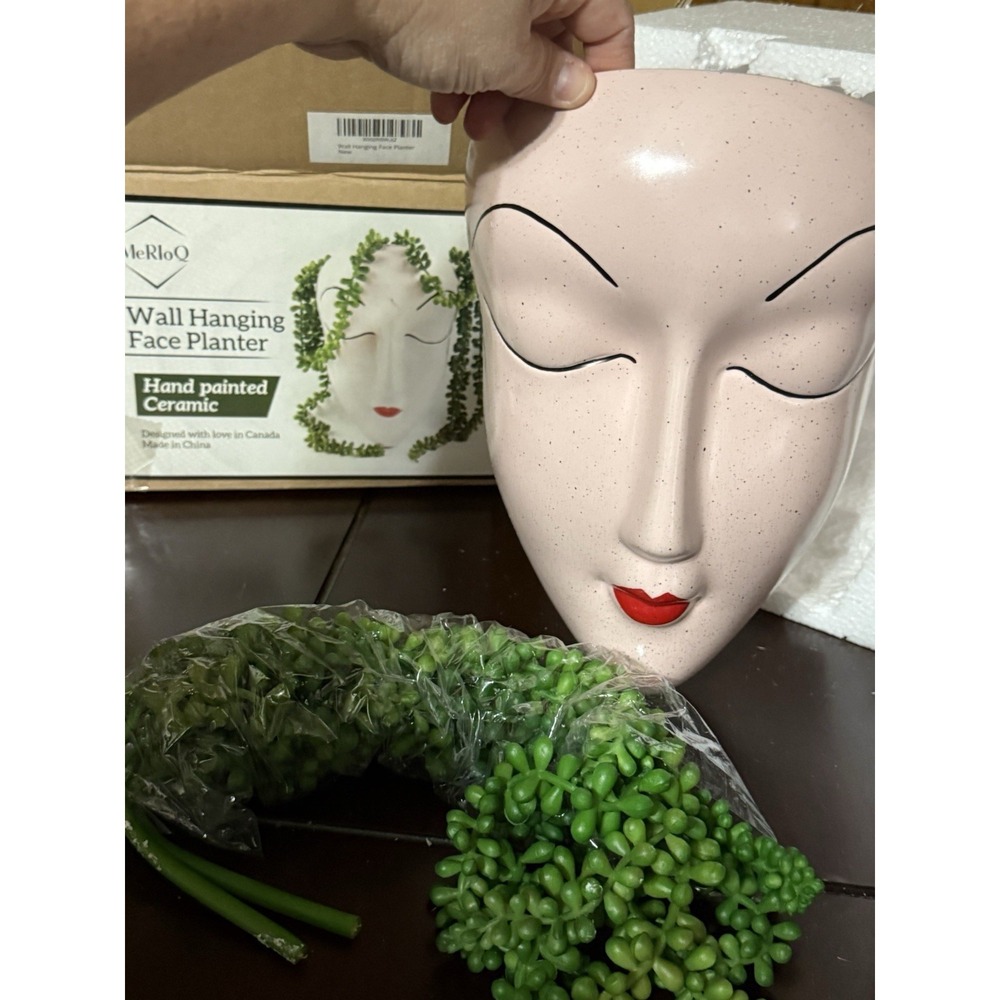 Wall Hanging Face‎ Planter Hand Painted Ceramic New Open Box
